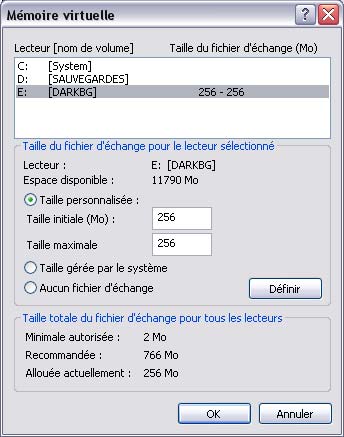 Dfinir la taille du fichier d'change sous Windows 2000/XP