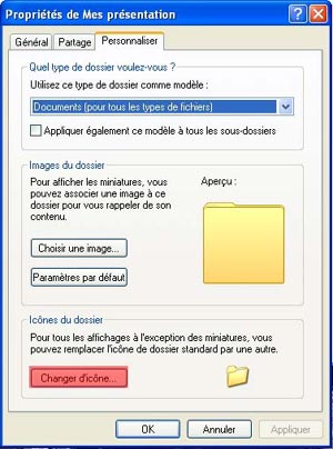 Changement d'icne du dossier